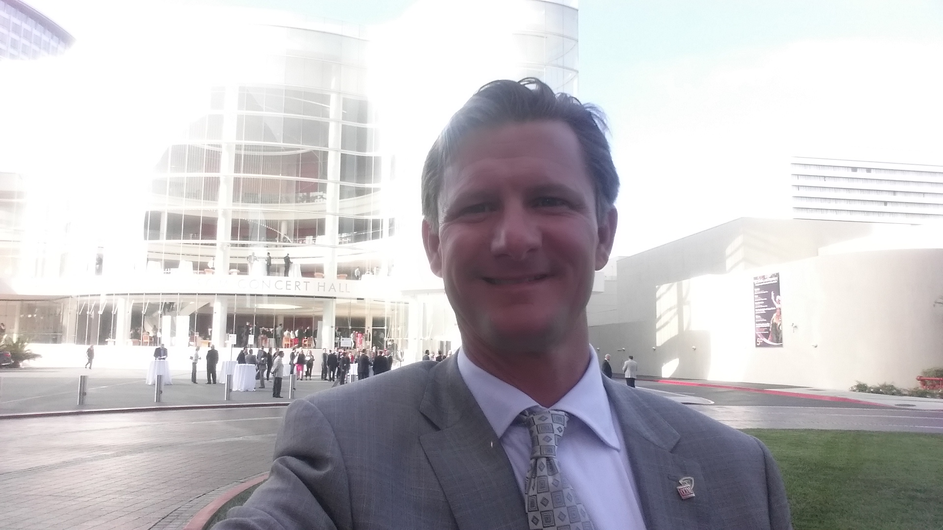 Randy T. Mason in front of the Renee and Henry Segerstrom Concert Hall